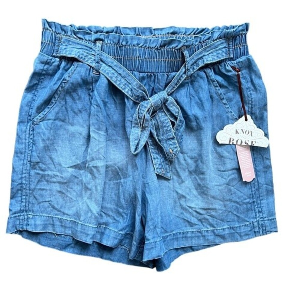 NWT Knox Rose Paper Bag Chambray Blue Pull On Shorts Tie Front Pockets sz Small